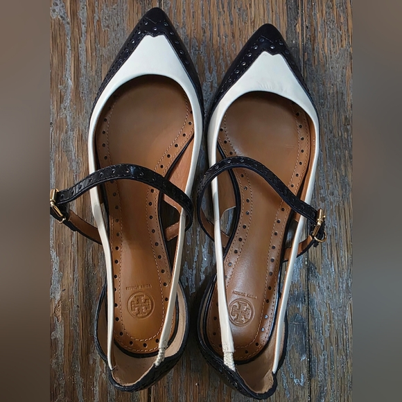 Tory Burch Bernadette Pointed-Toe Flats Black & Ivory Size 5.5 - Picture 10 of 11